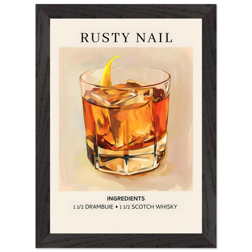 Artfulprints Poster met Lijst Rusty Nail cocktail - Ingredients   - A4 21x29.7 cm - Bruin