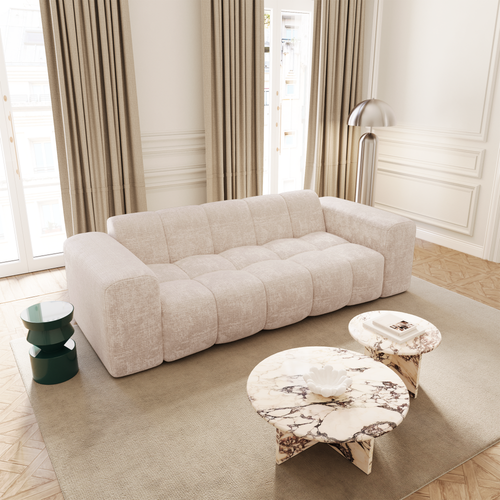 Premium Interiors - Bank BLOOM - gewaafd fluweel crème 241cm