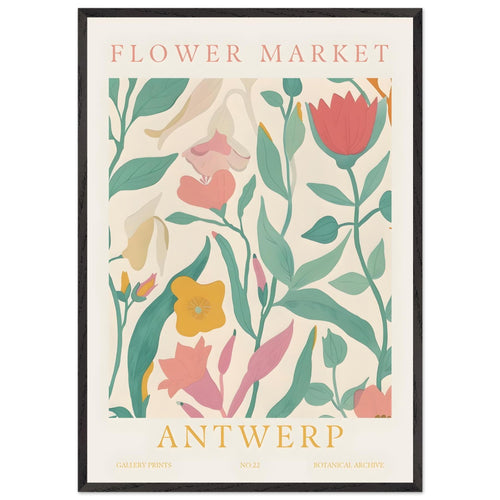 Artfulprints Poster met Lijst Flower market - Antwerp   - 70x100 cm - Meerkleurig