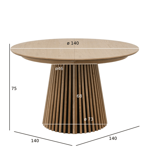 Furnhouse uitschuifbare eettafel Svendborg - Natuurlijk eikenhout - Ø 140/240x140 cm
