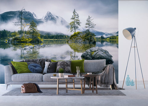 Sanders & Sanders fotobehang berglandschap grijs, groen en wit - 375 x 270 cm - 601018