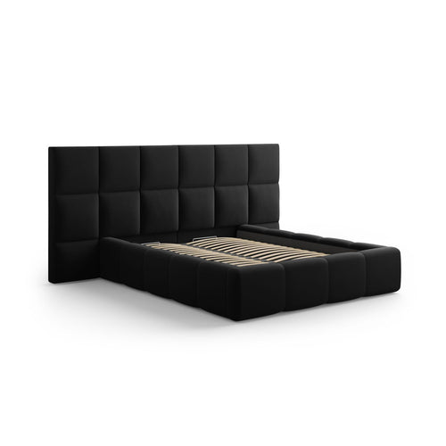 Cosmopolitan Design - Opbergbed met dubbel hoofdbord Livigno 200x180cm flueel zwart - 230x300x125cm