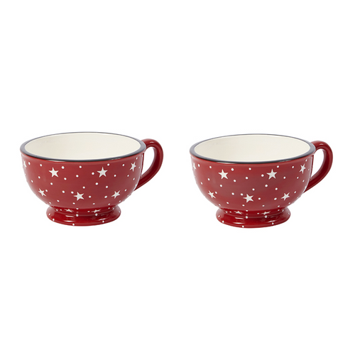 Sia Deco Mokken - Keramiek - Rood En Wit - Set Van 2 - L17 - vtwonen shop