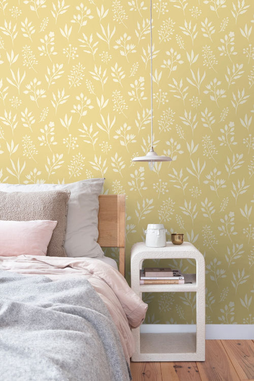 ESTAhome behang bloemmotief in Scandinavische stijl geel - 50 x 900 cm - 132084