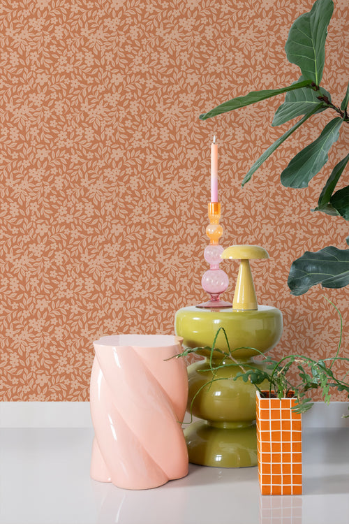 ESTAhome behang bloemetjes terracotta - 50 x 900 cm - 131442 - vtwonen shop