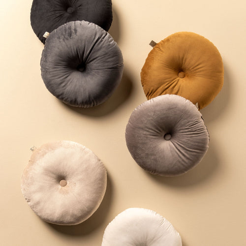 OLLY - sierkussen Ø38 cm - rond velvet - Raven - zwart