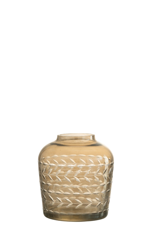 J-Line theelichthouder Tak Rond - glas - beige - 2 stuks