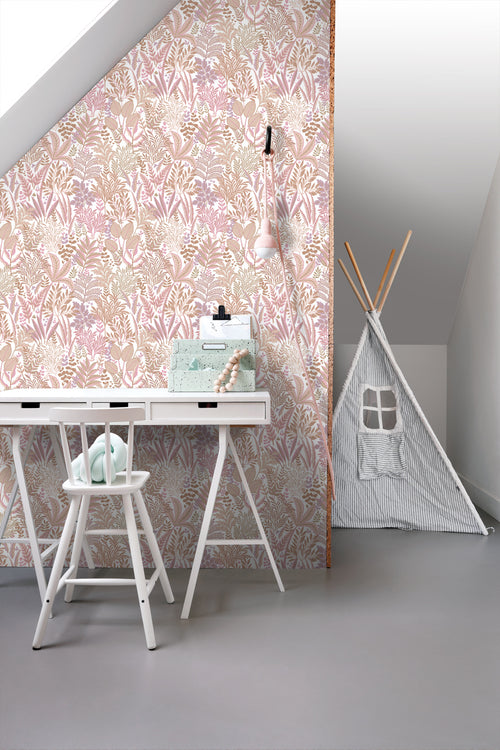 ESTAhome behang tropische bladeren en bloemen roze en paars - 50 x 900 cm - 131666