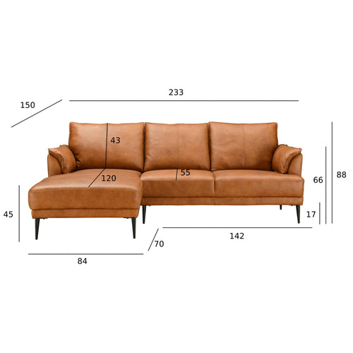 Furnhouse chaise longue bank links Soul - Cognacbruin - Leer - 155x233x88