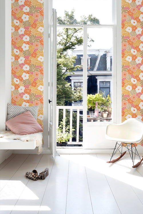 ESTAhome behang bloemen in Matisse stijl oranje en geel - 50 x 900 cm - 131005 - vtwonen shop