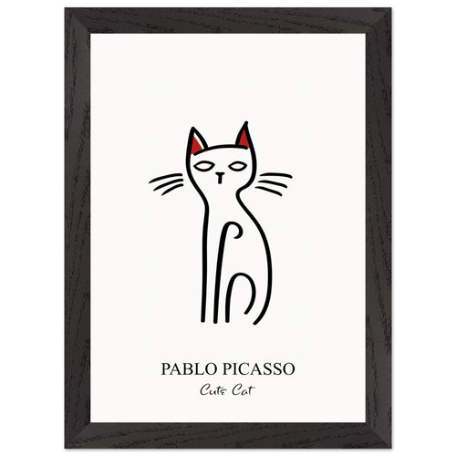 Artfulprints Poster met Lijst Pablo Picasso - Cute cat   - A4 21x29.7 cm - Zwart / Wit