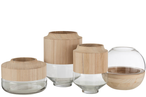 J-Line vaas Rond Hoog - hout/glas - lichtbruin - large - 30.5 cm hoog