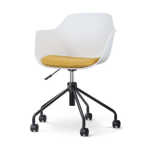 Nolon Nout-Liz Bureaustoel Wit - Okergeel Kussen - Zwart Onderstel