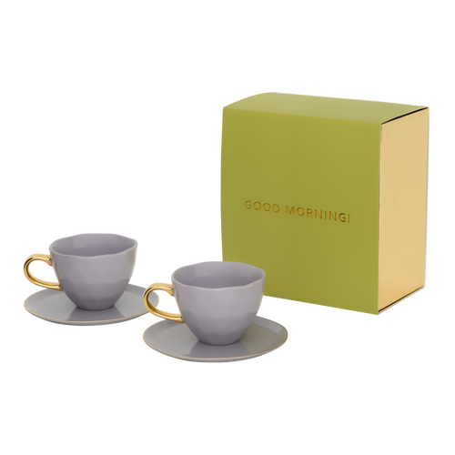 Urban Nature Culture Good Morning kopje Cappuccino/Tea and bord lila, set van 4, in cadeauverpakking