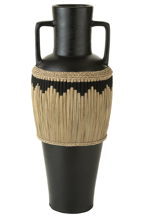 J-Line vaas Motief + Handvaten - terracotta/gras - zwart/naturel - 100 cm hoog