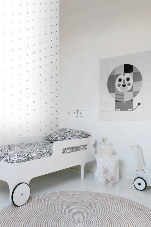 ESTAhome behang grafisch motief wit en goud - 53 cm x 10.05 m - 139129