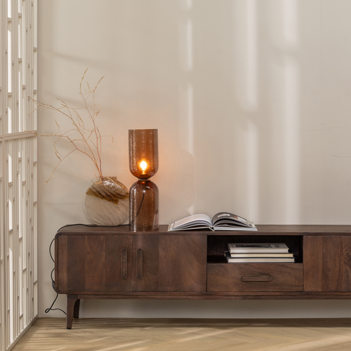 WOOOD tv meubel 200 cm Liya - Mangohout - Donkerbruin - 50x200x35