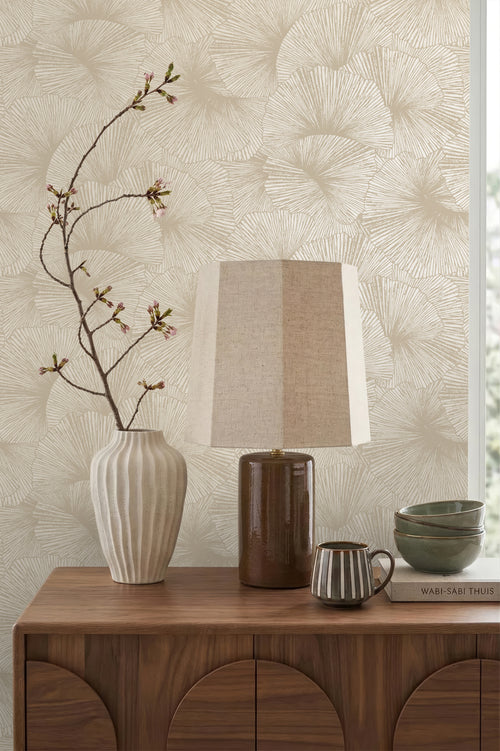 Origin Wallcoverings behang 3D-motief bladeren beige - 53 cm x 10.05 m - 348006