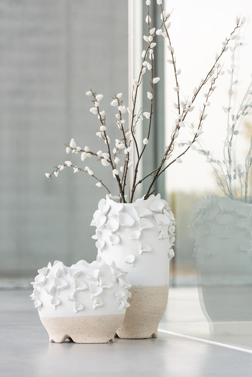 J-Line bloempot Anemone - keramiek - wit/beige - Ø 17 cm