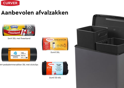 Curver Decobin Duo Prullenbak - 26L + 26L - Rechthoekig - Grijs - vtwonen shop