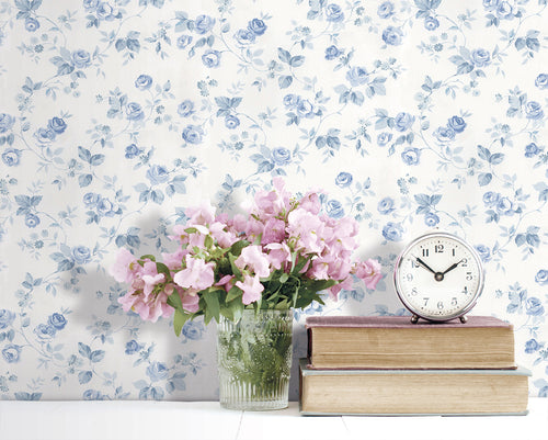 Sanders & Sanders behang bloemen blauw en gebroken wit - 53 cm x 10 m - 640403 - vtwonen shop