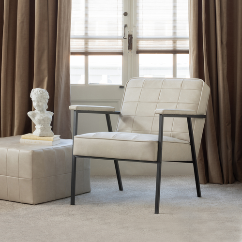 WOOOD poef Patchwork - Leerlook - Naturel - 36x60x60 - vtwonen shop