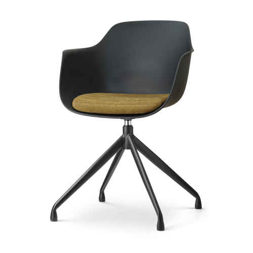 Nolon Nola-Liz draaibare eetkamerstoel zwart met mosgroen zitkussen - zwart onderstel