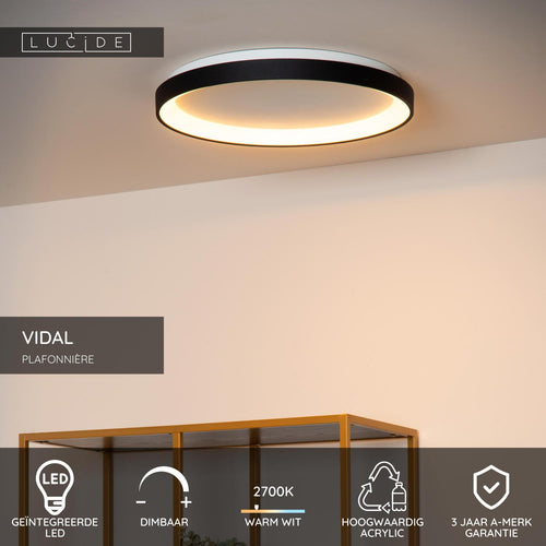 Lucide plafonnière VIDAL - Geïntegreerde LED - Zwart