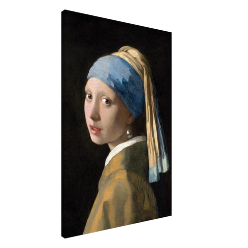 Artfulprints Canvas Johannes Vermeer – Meisje met de parel canvas - 60x90 cm - Blauw