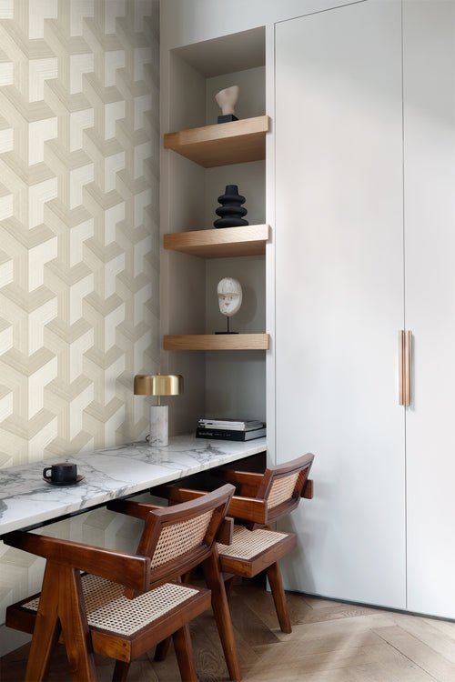 Origin Wallcoverings behang grafisch 3D motief lichtbeige - 53 cm x 10.05 m - 347948