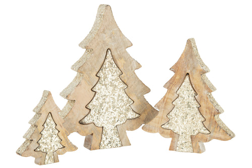 J-Line decoratie Puzzel Kerstboom - hout - goud/glitter - large
