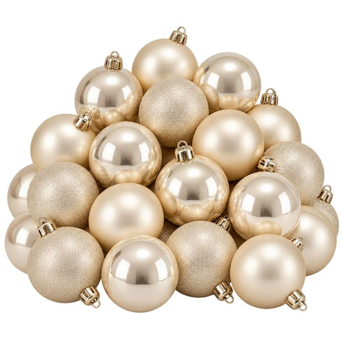 Mica Decorations Bal Onbreekbaar Creme 27 Stuks - Kerstballenset van Kunststof - Onbreekbare Kerstballen Ø8 cm - Ideaal voor Kinderen en Huisdieren in