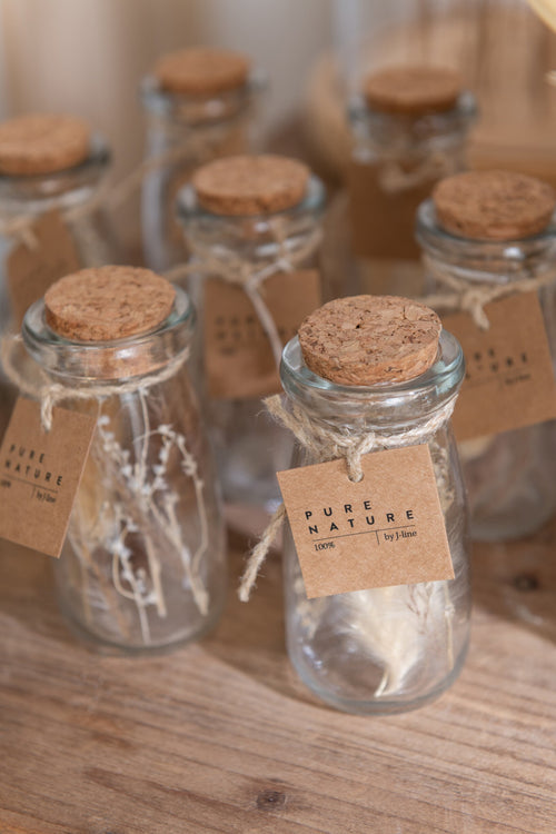 J-Line decoratie Fles Met Gedroogde Bloemen - glas - naturel - extra small - 2 stuks