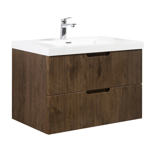 Badplaats Badkamermeubel Set Thermis 80 cm – Walnoot Bruin – Badmeubel met Wastafel