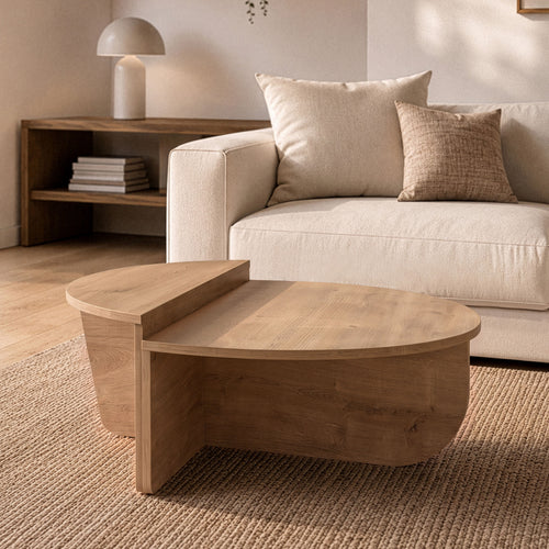 Calicosy - ORION Set van 2 salontafels - Licht hout - 90x90x35 cm
