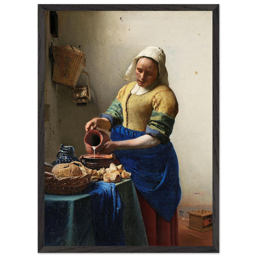 Artfulprints Poster met Lijst Johannes Vermeer -  Het melkmeisje   - 50x70 cm - Meerkleurig
