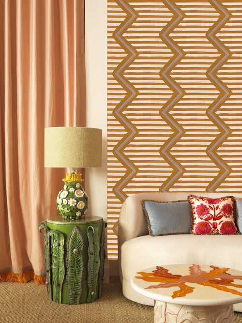 Catchii Behang Ikat Oez Zigzag Red - vtwonen shop