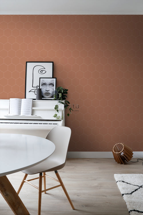 ESTAhome behang hexagon terracotta - 53 cm x 10.05 m - 139376