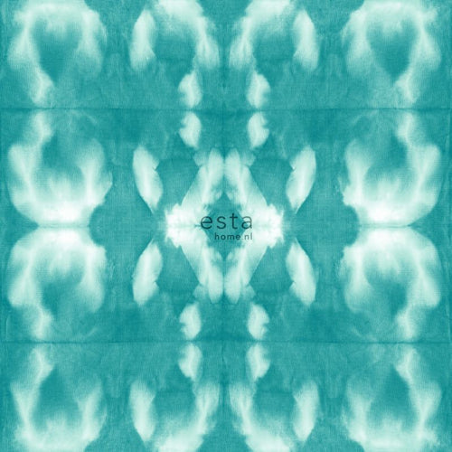 ESTAhome behang tie-dye shibori motief intens turquoise - 53 cm x 10.05 m - 148683