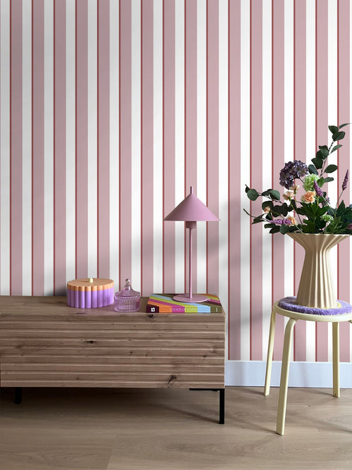 ESTAhome behang strepen mauve paars en wit - 50 x 900 cm - 131908