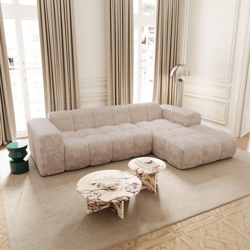 Premium Interiors - Rechthoekige hoekbank BLOOM - gewaafd fluweel beige 290cm