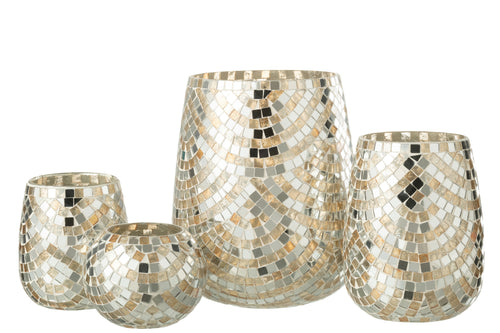J-Line windlicht Mozaiek - glas - zilver/goud - extra large