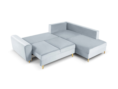 Cosmopolitan Design Converteerbare hoekbank rechts met opbergdoos Kyoto 5-zits, flueel, lichtblauw - 194x243x88cm