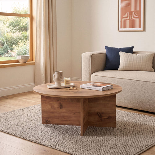 Calicosy - SOLEIL Salontafel met afgerond blad - Naturel - 90x90x40 cm