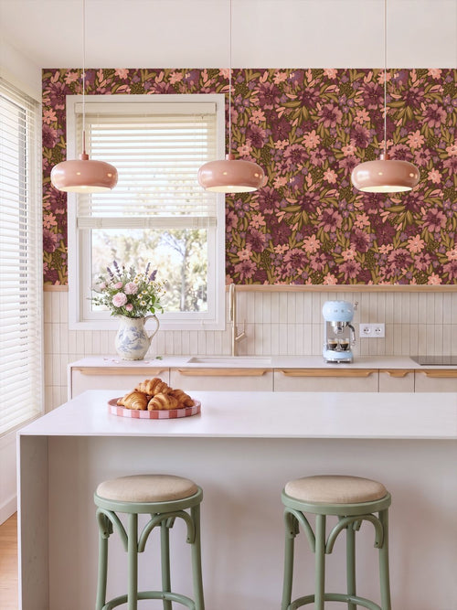 ESTAhome behang bloemen vergrijsd groen en paars - 50 x 900 cm - 132200