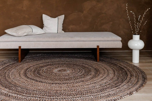 Interieur05  vloerkleed Gapo -Donkerbruin -gemeleerd- rond -wollen- 180 x 180 cm