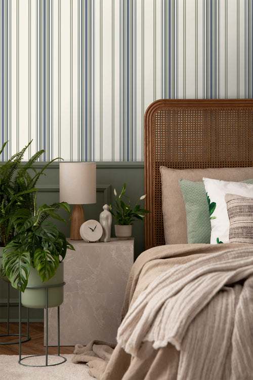 Sanders & Sanders behang strepen beige en blauw - 50 x 900 cm - 935389