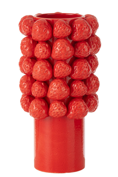 J-Line vaas Strawberries - keramiek - rood - large - 34.5 cm hoog - vtwonen shop