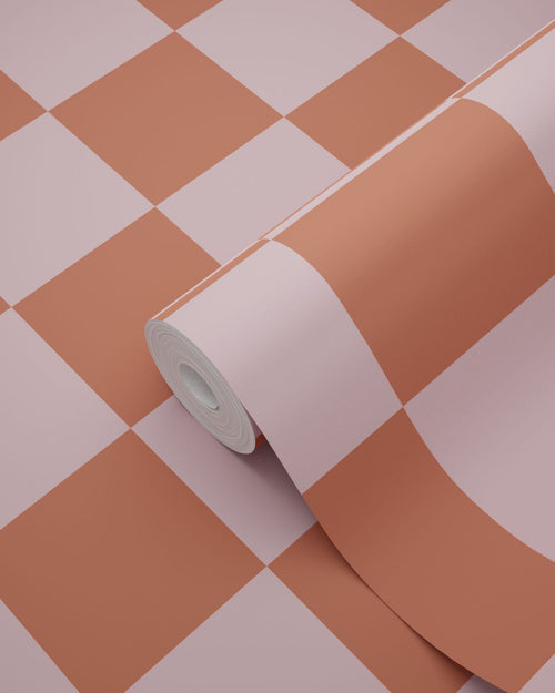ESTAhome behang geblokt motief terracotta en oudroze - 53 cm x 10.05 m - 131419
