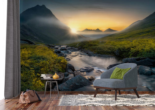 Sanders & Sanders fotobehang berglandschap groen, grijs en geel - 375 x 270 cm - 601030